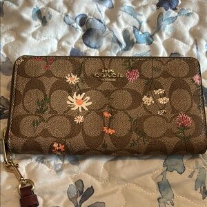 Coach Brown Monogram Wallet with Floral Accents